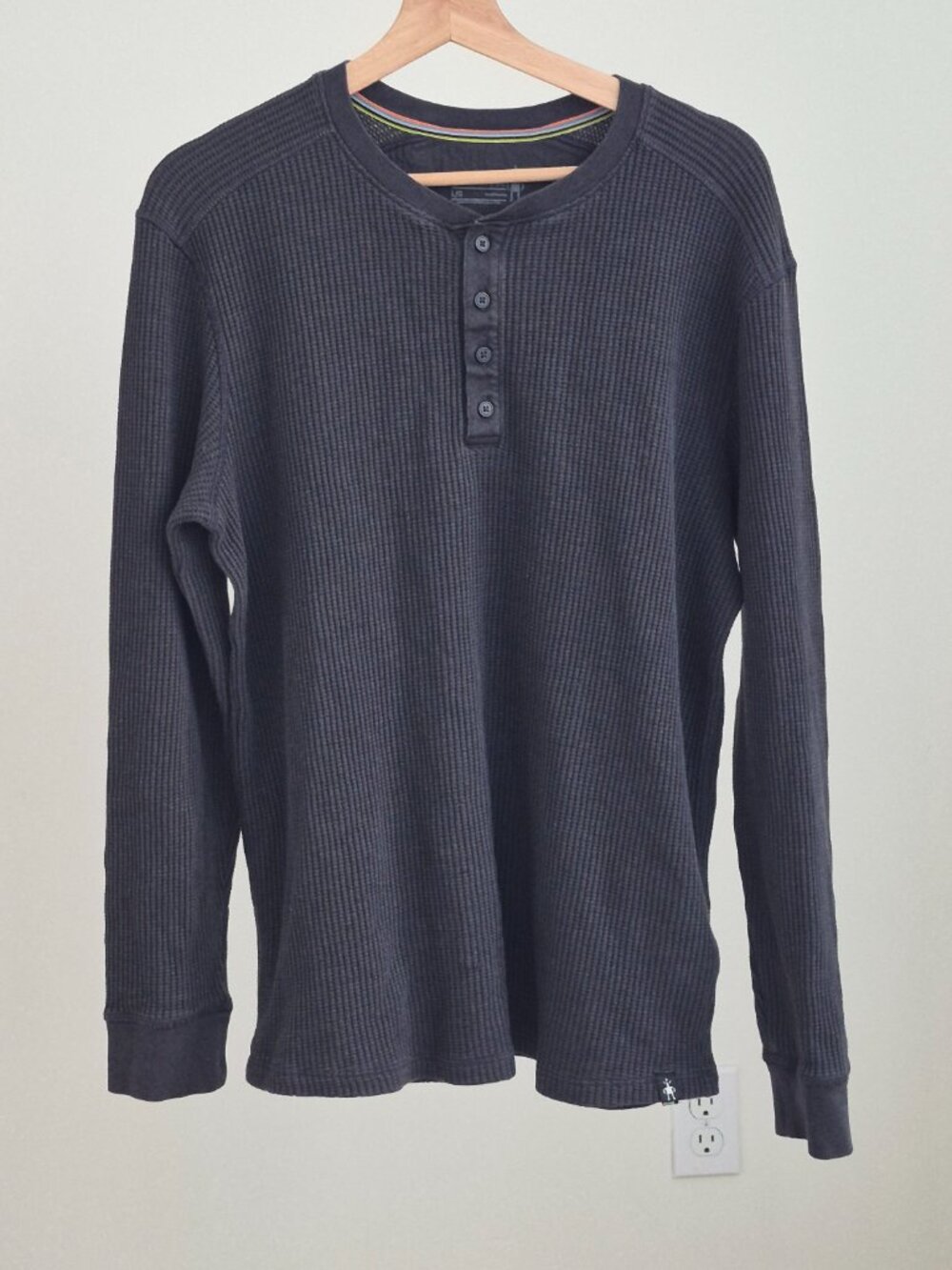Smartwool Men’s L Waffle Long Sleeve Henley Charcoal Merino Wool SW002594